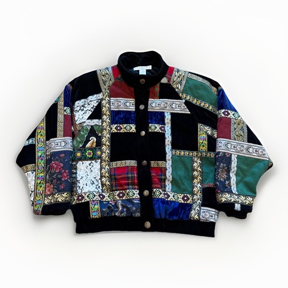 Preston & York Jackets & Blazers - Vintage Preston York Bomber Jacket Women's‎ S Velour Patchwork 80s 90s Baroque